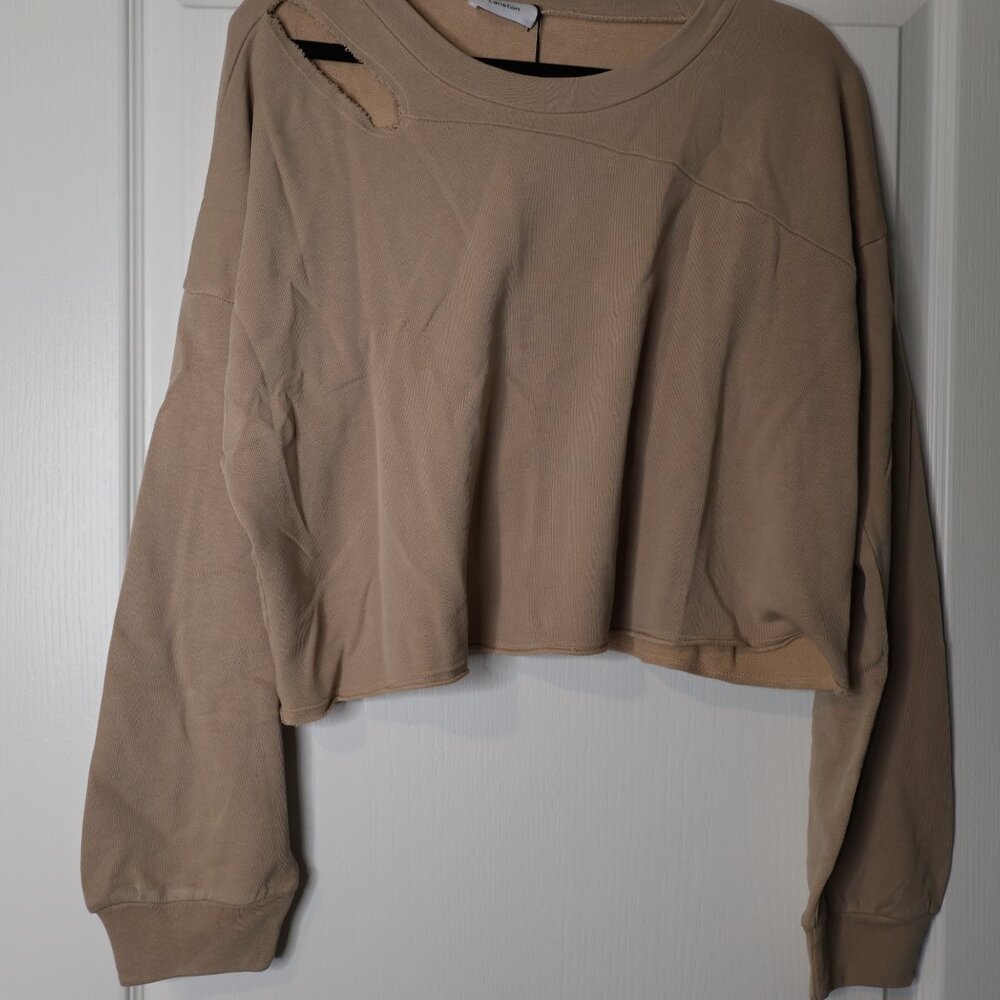 Lanston Camel Crop Workout Sweater with Cutout Size Large NWT